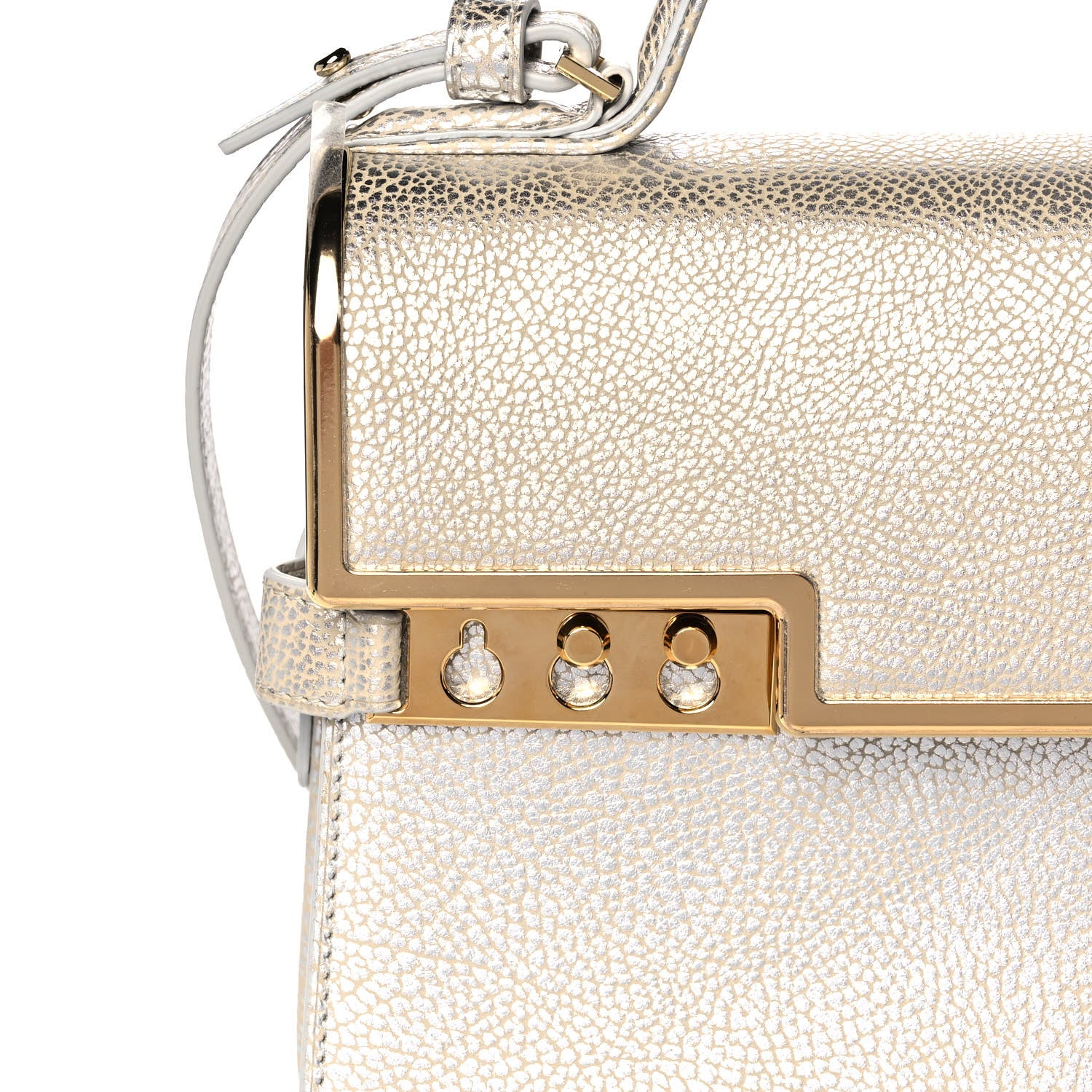 Delvaux Metallic Crispy Calfskin MM Metal Frame Tempete Satchel Antique Silver 8 of 13