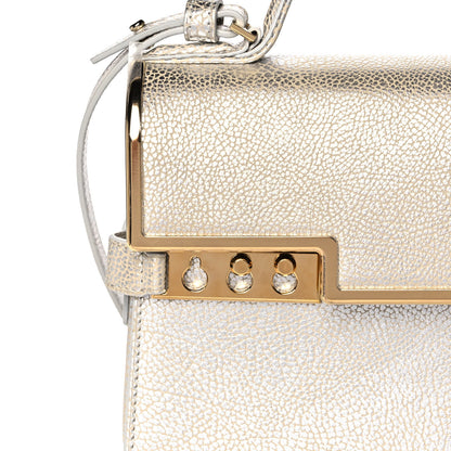 Delvaux Metallic Crispy Calfskin MM Metal Frame Tempete Satchel Antique Silver 8 of 13