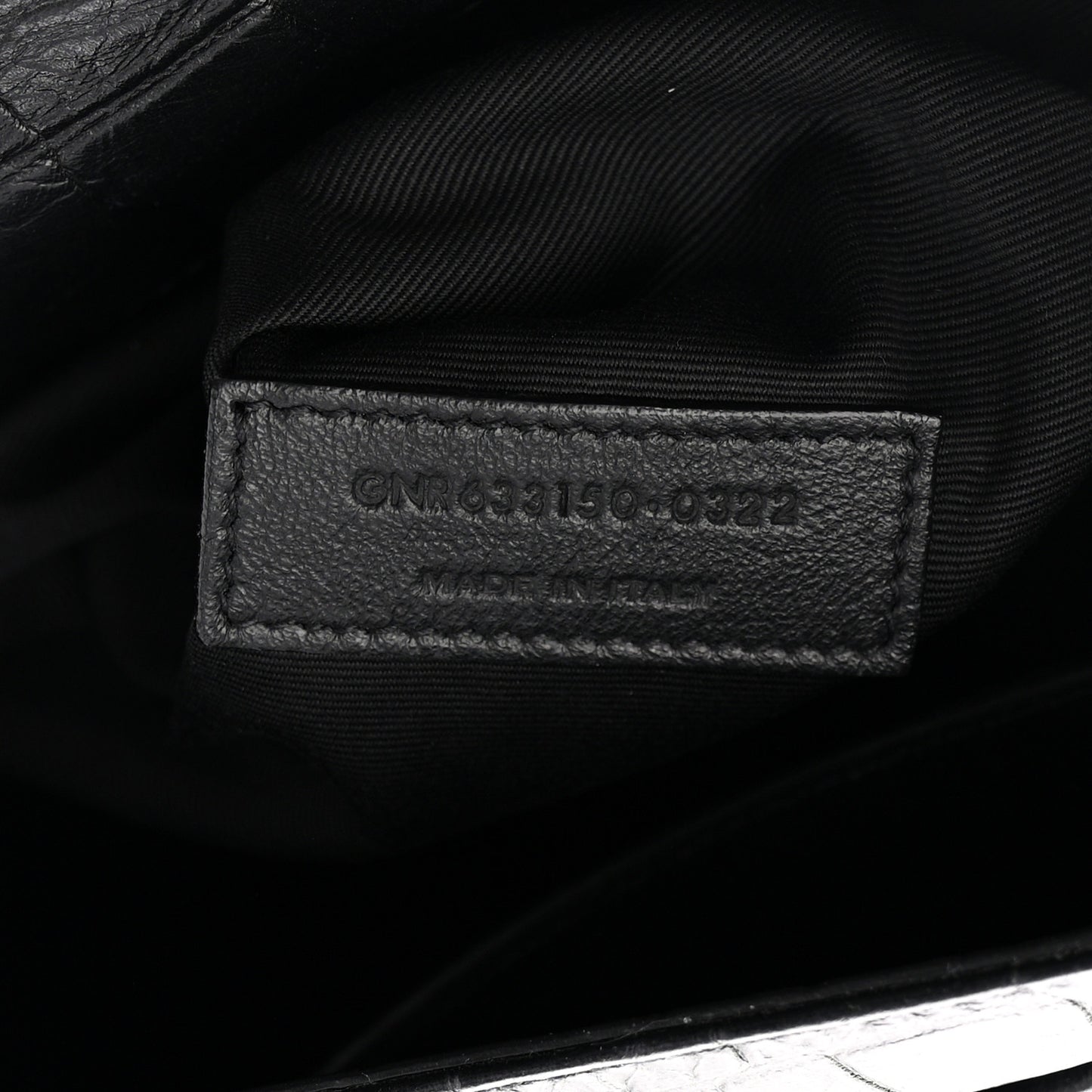 Crinkled Calfskin Crocodile Embossed Monogram Medium Niki Chain Satchel Black