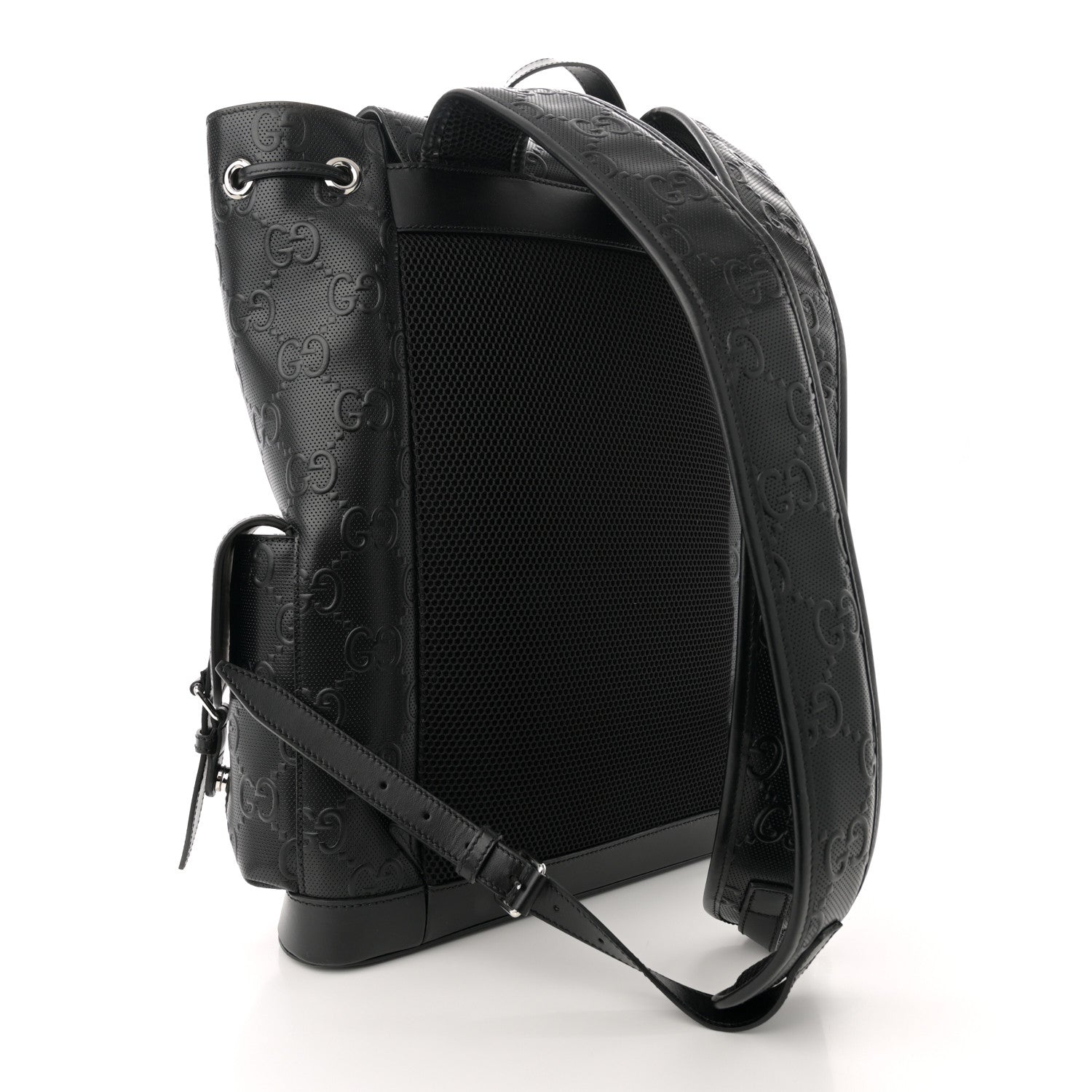 Gucci Calfskin GG Tennis Embossed Double Buckle Backpack Black 3 of 11