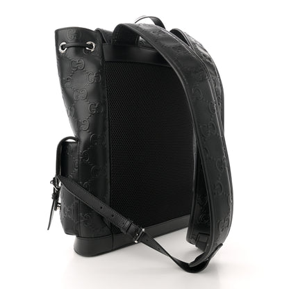 Gucci Calfskin GG Tennis Embossed Double Buckle Backpack Black 3 of 11