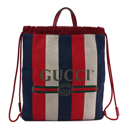 Gucci Canvas Logo Sylvie Stripe Drawstring Backpack Red 1 of 12
