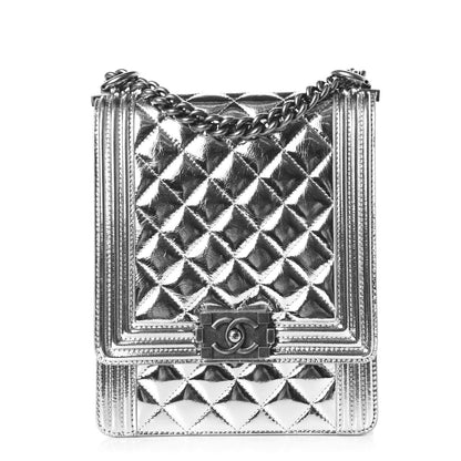Chanel Metallic Goatskin Quilted North South Boy Flap Silver 1 of 10