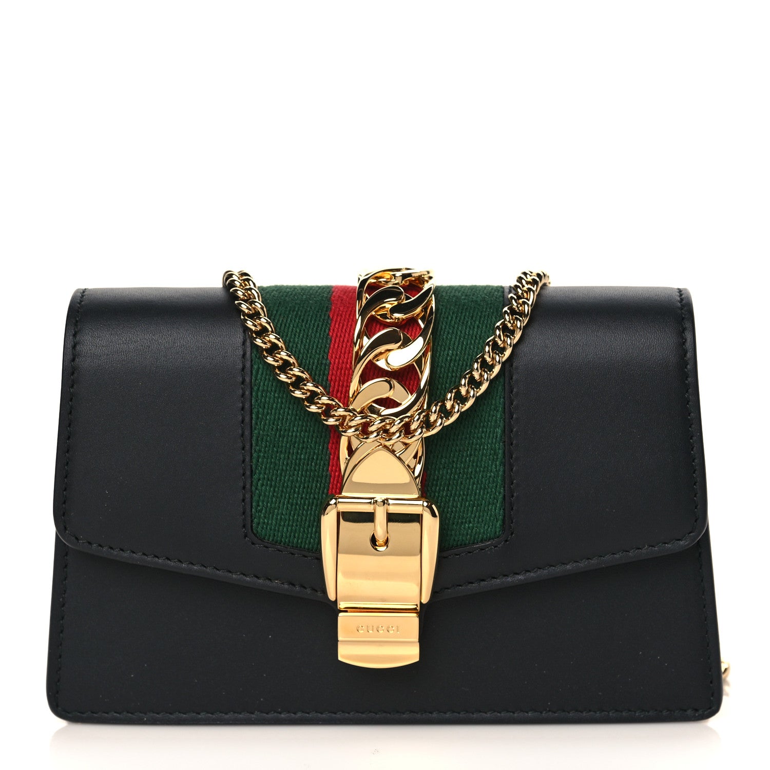 Gucci Calfskin Super Mini Sylvie Chain Shoulder Bag Black 1 of 10