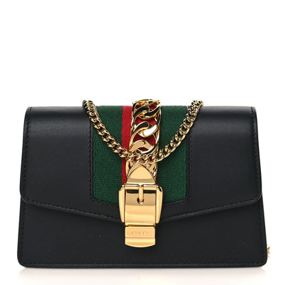 Gucci Calfskin Super Mini Sylvie Chain Shoulder Bag Black 1 of 10