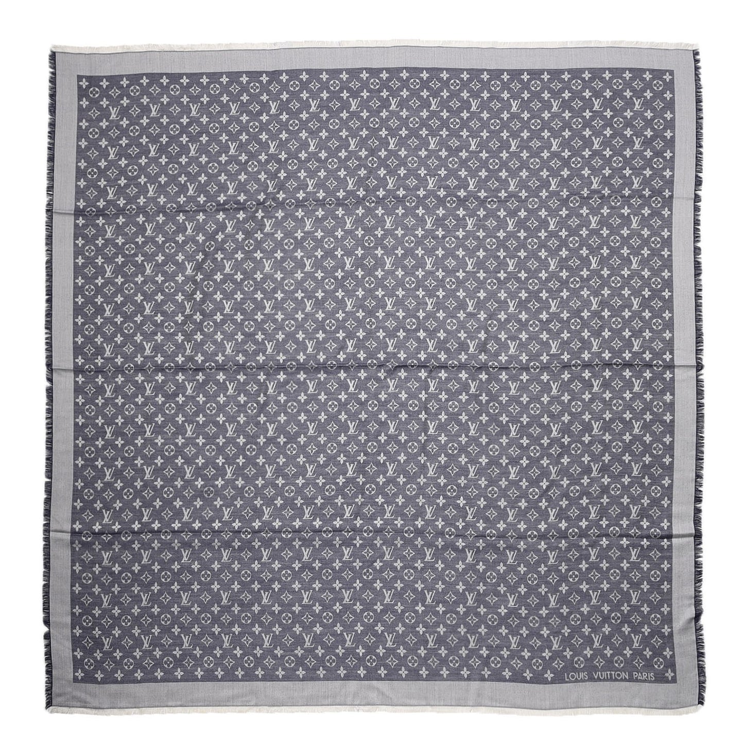 Silk Wool Monogram Denim Shawl Blue