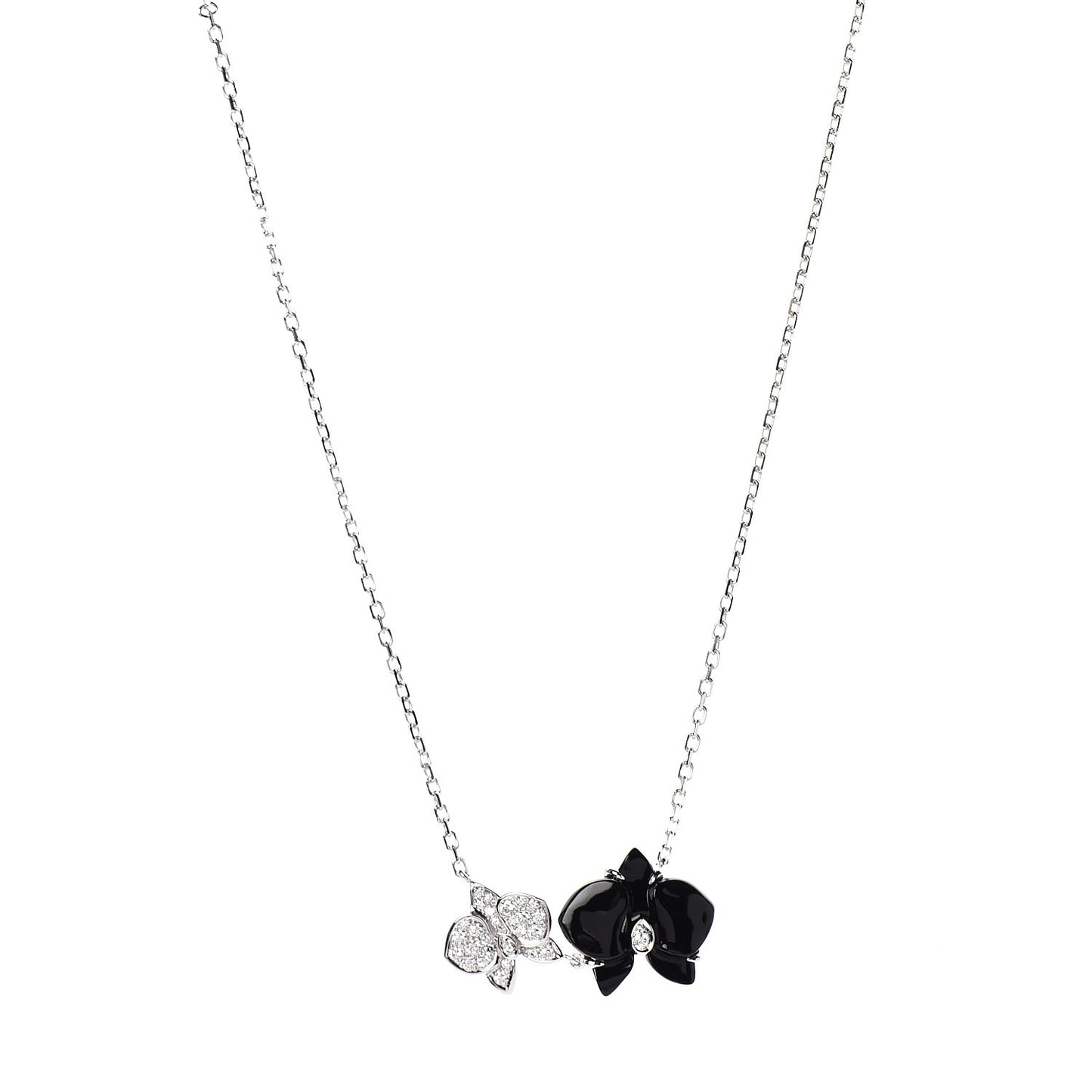 18K White Gold Diamond Black Onyx Caresse D'Orchidees Par Pendant Necklace