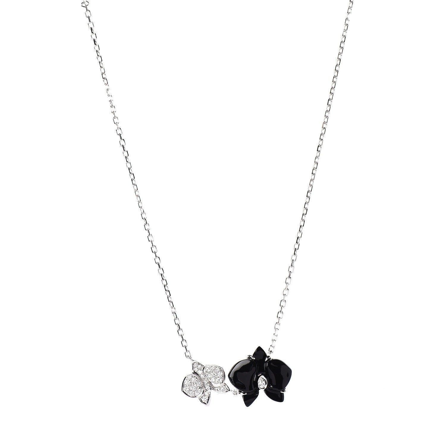 Cartier 18K White Gold Diamond Black Onyx Caresse D'Orchidees Par Pendant Necklace 1 of 6