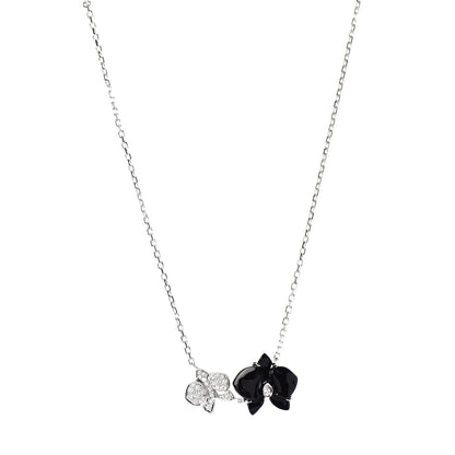 Cartier 18K White Gold Diamond Black Onyx Caresse D'Orchidees Par Pendant Necklace 1 of 6