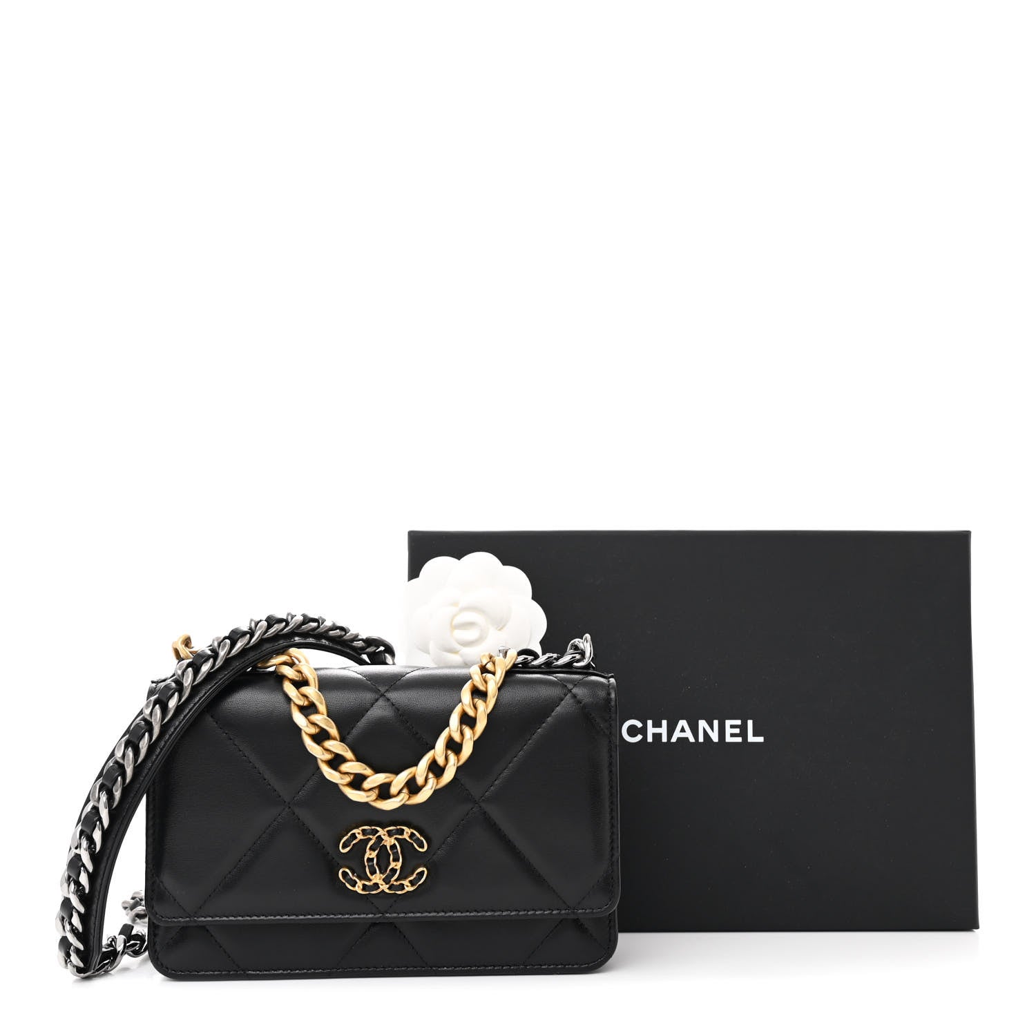 Chanel Lambskin Quilted Chanel 19 Wallet On Chain WOC Black 12 of 12