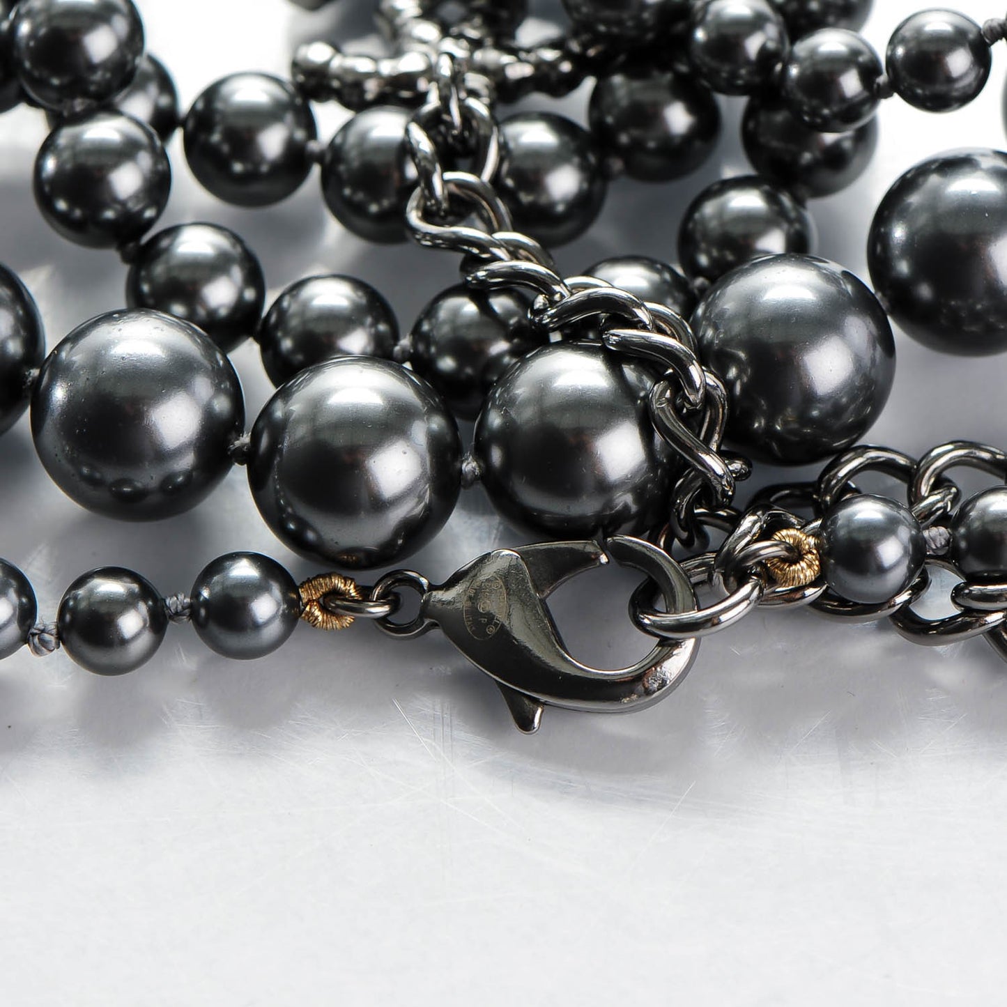 Ruthenium Beaded CC Long Necklace Black