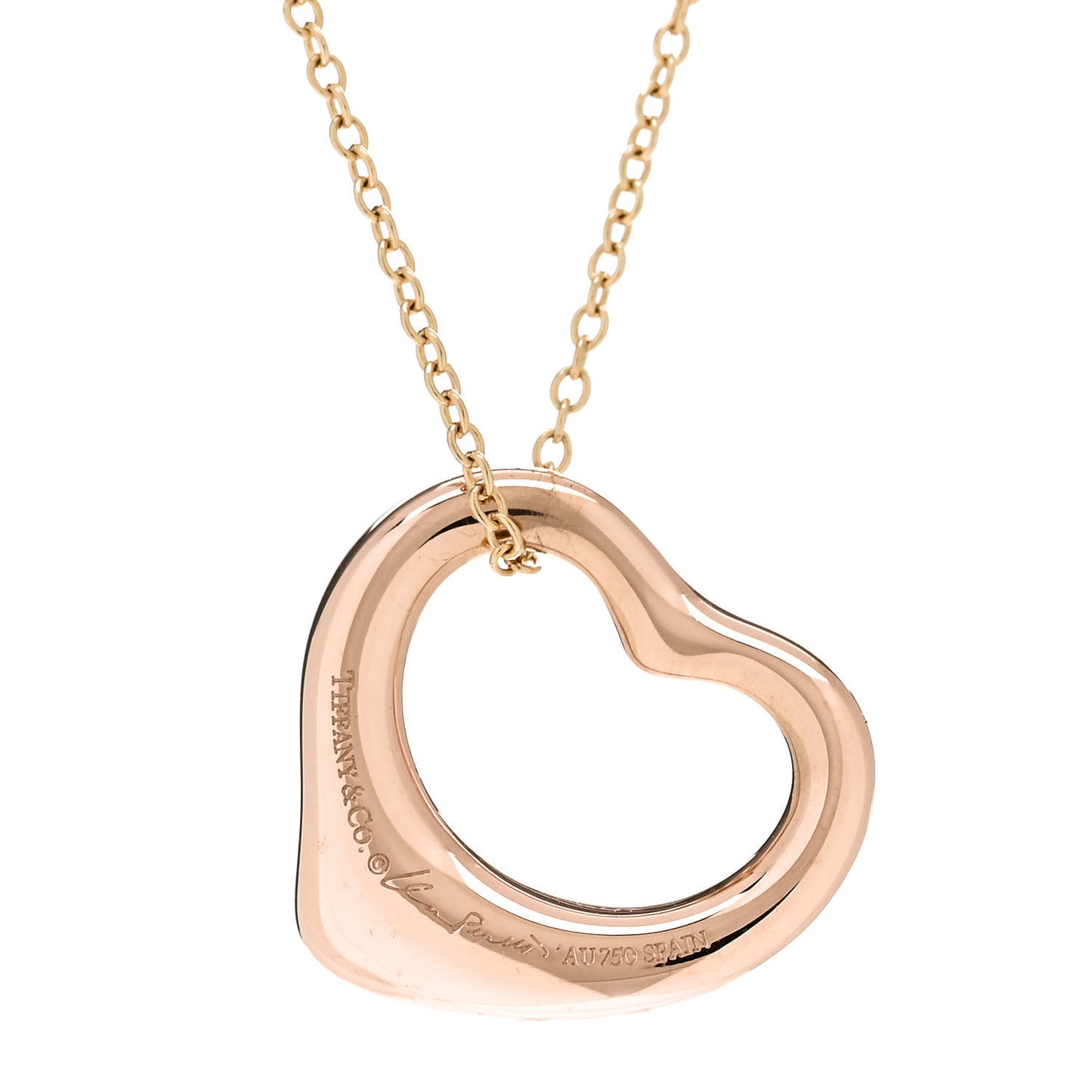 18K Rose Yellow Gold 16mm Elsa Peretti Open Heart Pendant Necklace
