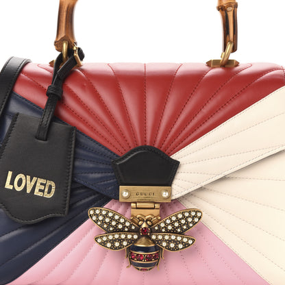 Gucci Calfskin Bamboo Trapuntata Queen Margaret Top Handle Bag Blue Agata Hibiscus Red Mystic White Sugar Pink 14 of 14