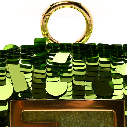 Fendi Sequin Paillettes Shiny Nappa Sex and the City Nano Maxi Buckle Baguette Charm Wasabi 8 of 11