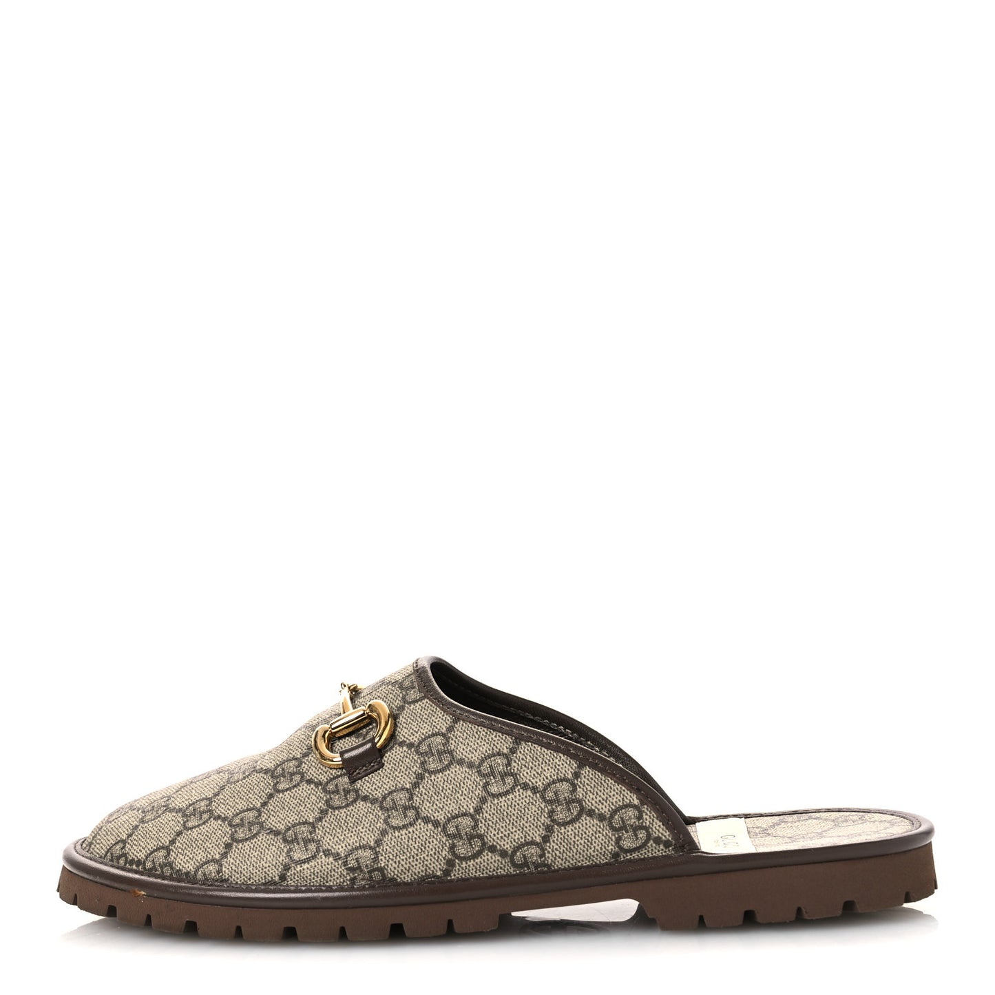 GG Supreme Monogram Miro Soft Calfskin Men's Horsebit Slippers 8 Beige Ebony New Acero