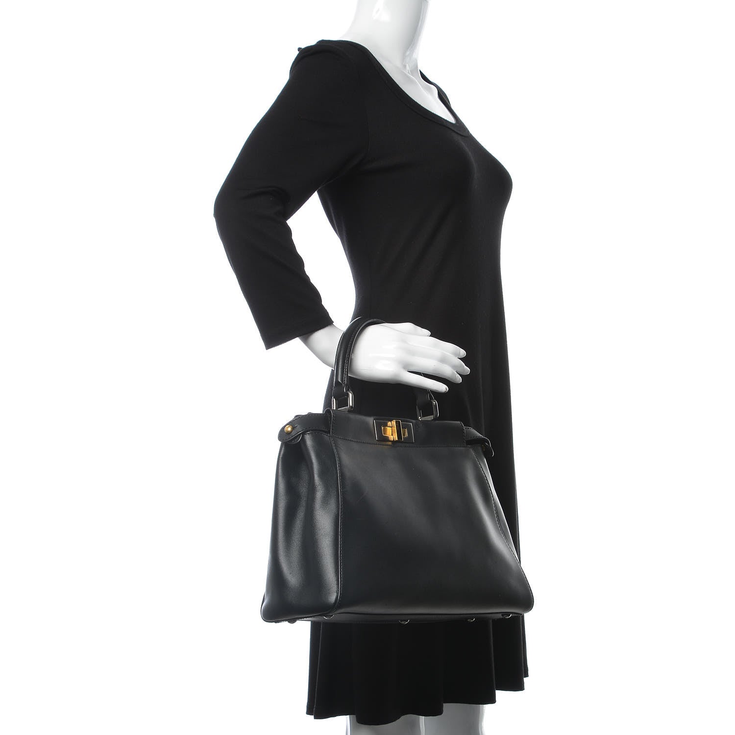 Fendi Vitello Suede Medium Peekaboo Iconic Satchel Black 2 of 14
