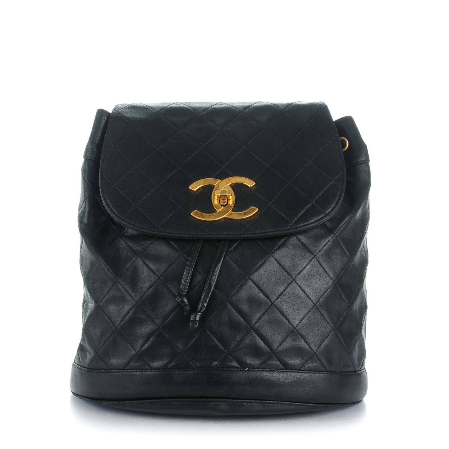 Lambskin Quilted Drawstring Backpack Black
