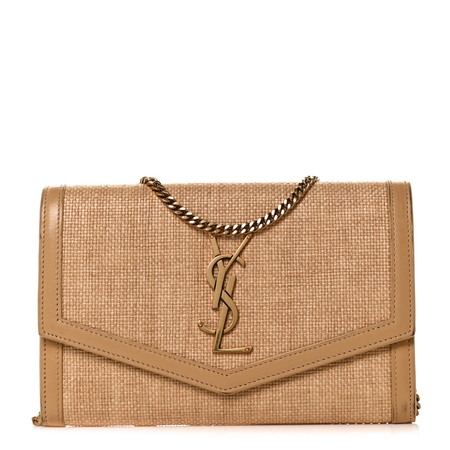 Micro Raffia Monogram Uptown Chain Wallet Natural Hay Blush
