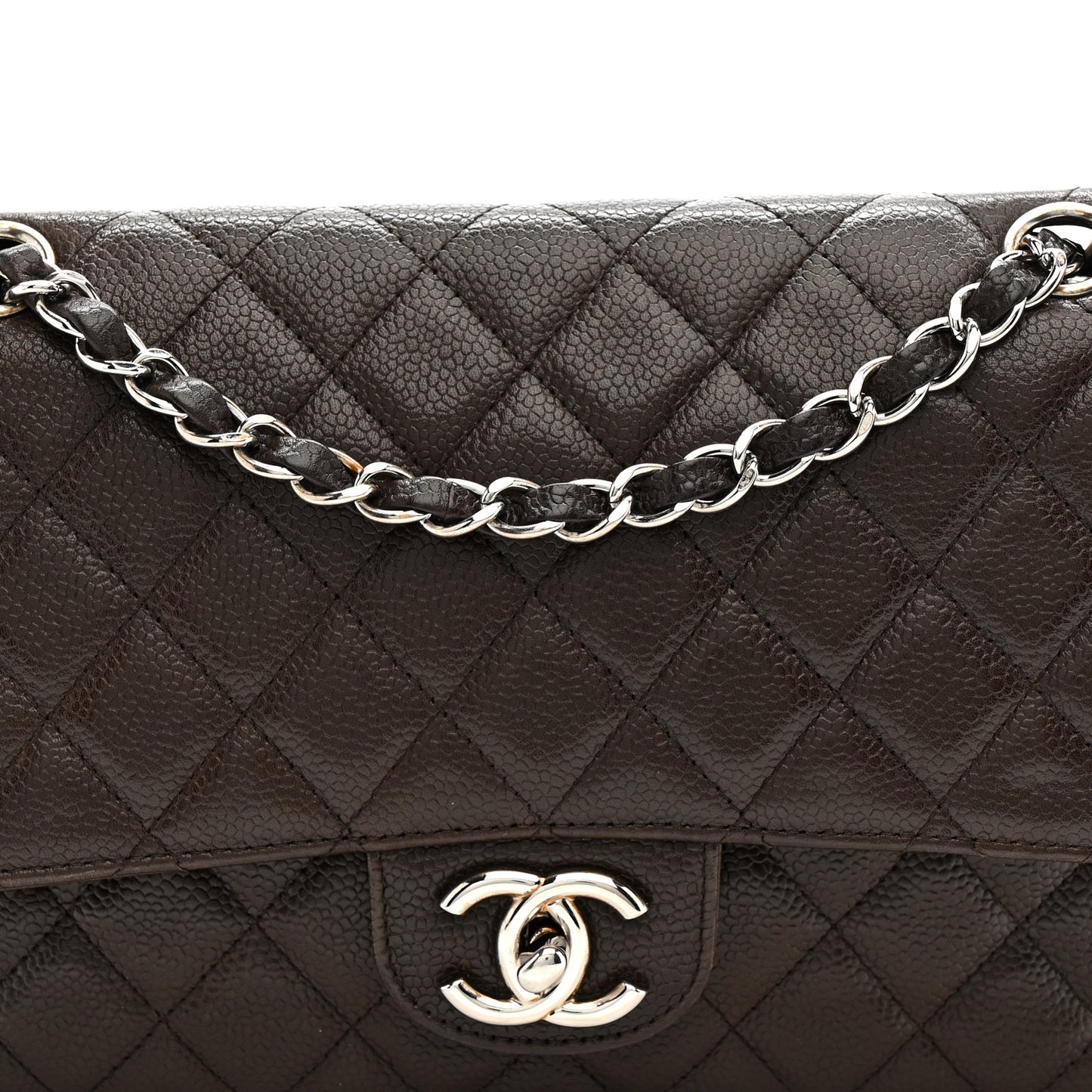 Caviar Quilted Medium Double Flap Brown