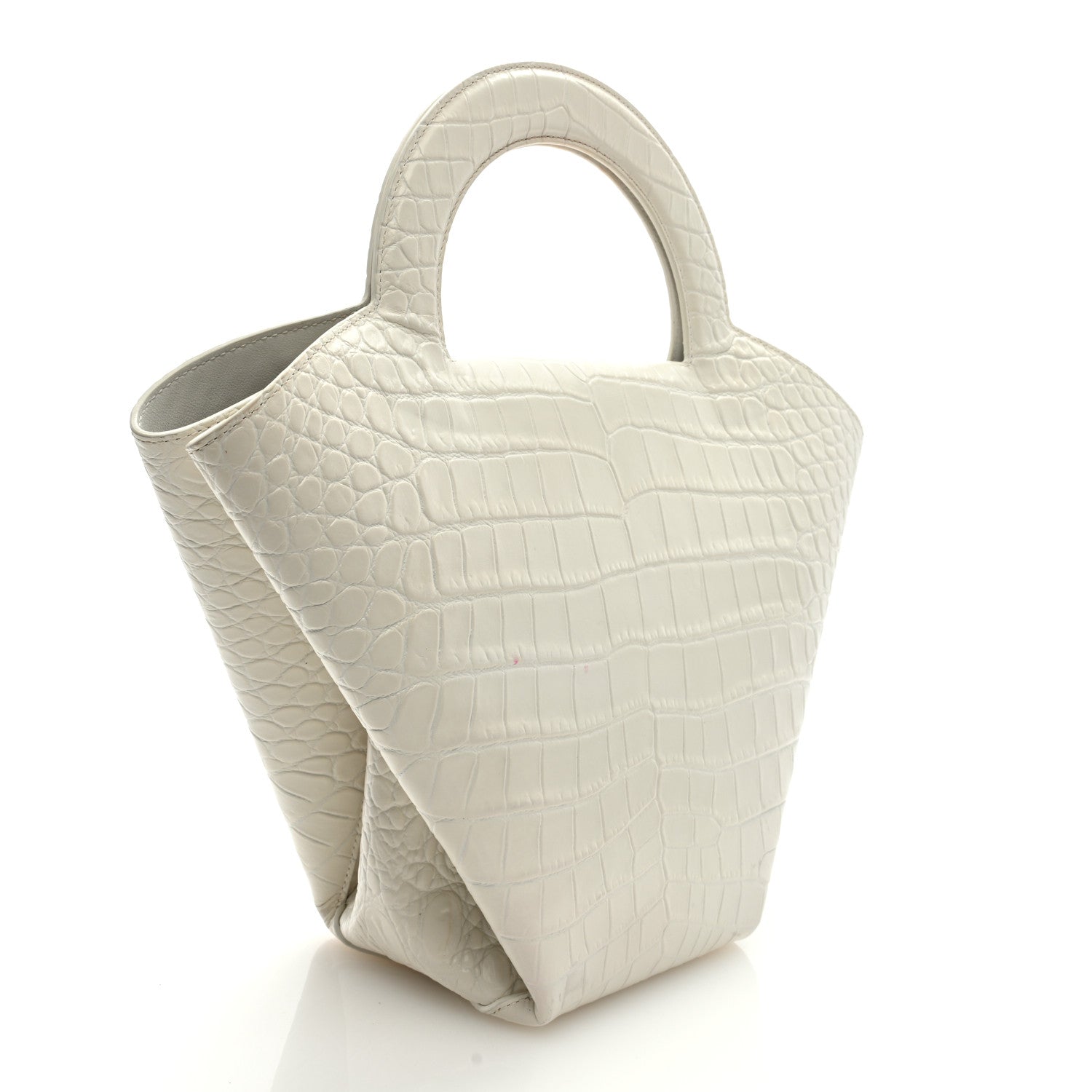 Bottega Veneta Calfskin Crocodile Embossed Doll Top Handle Bag White 4 of 11