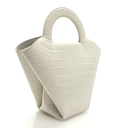Bottega Veneta Calfskin Crocodile Embossed Doll Top Handle Bag White 4 of 11
