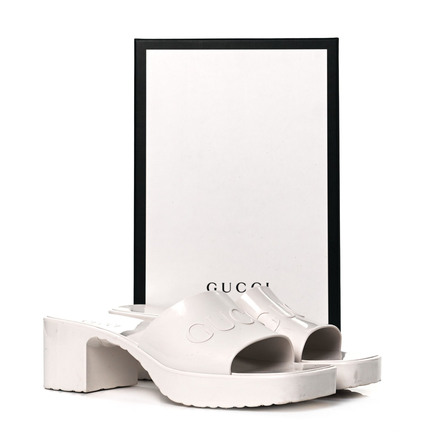 Rubber Gucci Logo Womens Platform 20/60mm Slide Sandals 41 Mystic White
