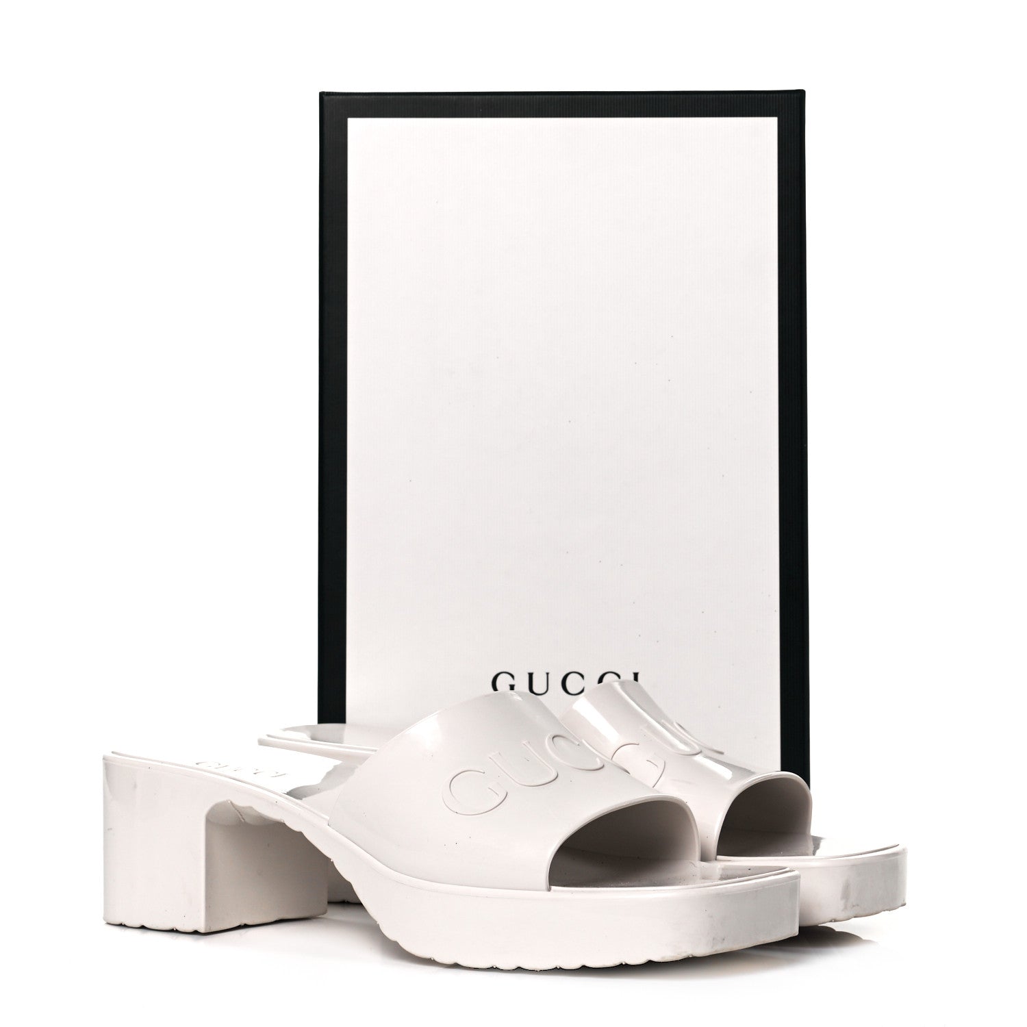 Gucci Rubber Gucci Logo Womens Platform 20/60mm Slide Sandals 41 Mystic White 8 of 8