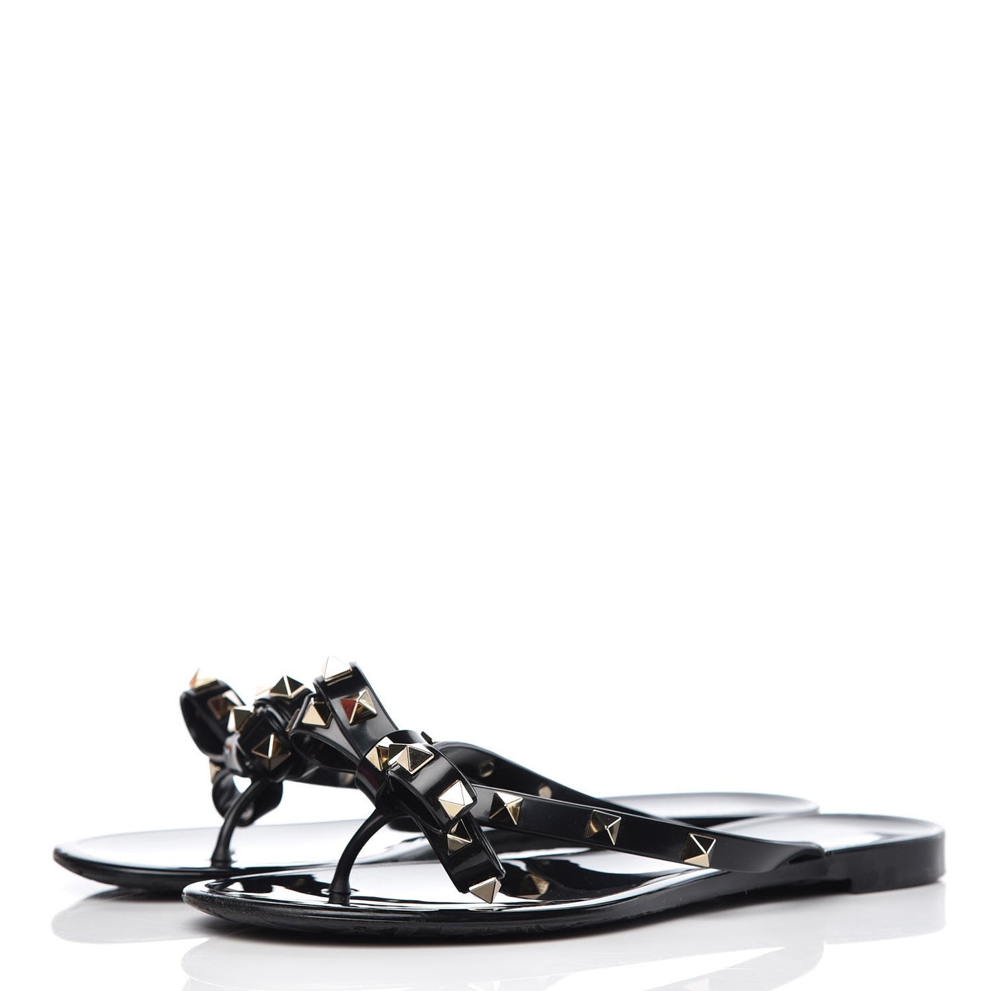 PVC Jelly Rockstud Bow Thong Sandals 37 Black