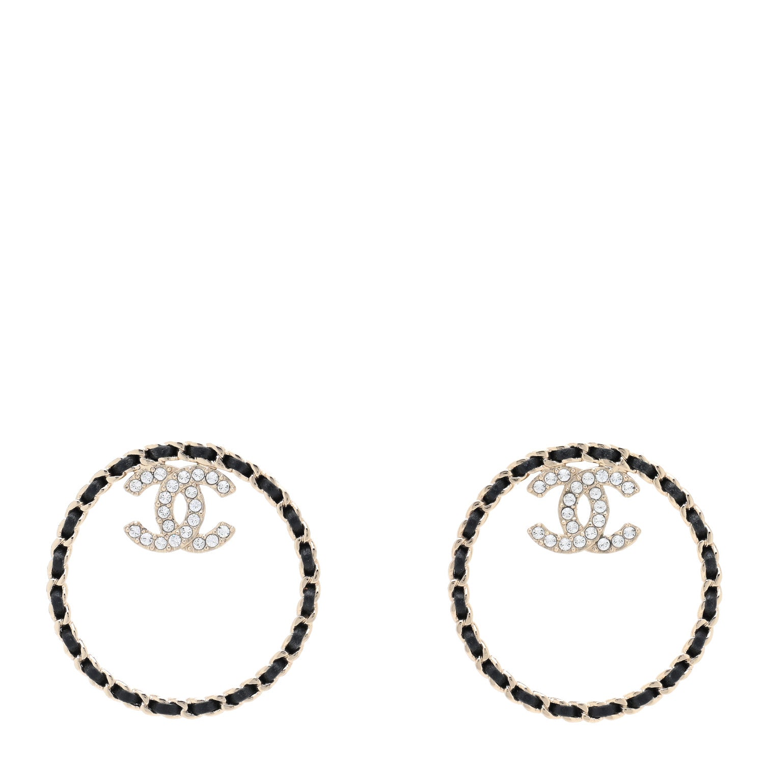 Chanel Crystal Lambskin CC Chain Hoop Earrings Gold Black 1 of 4