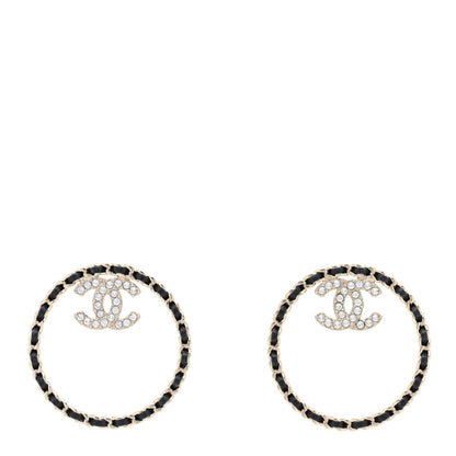 Chanel Crystal Lambskin CC Chain Hoop Earrings Gold Black 1 of 4