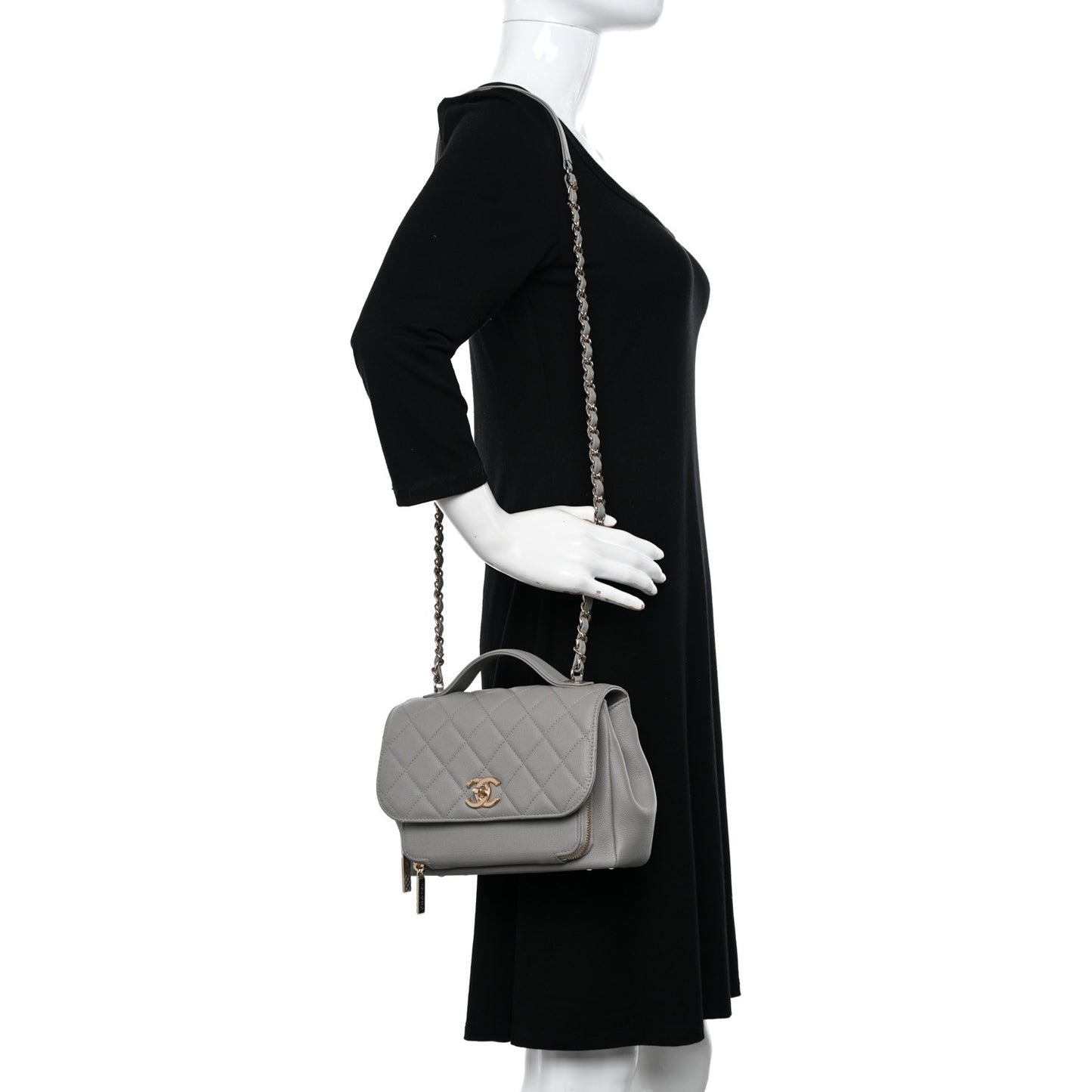 Caviar Quilted Medium Business Affinity Flap Grey