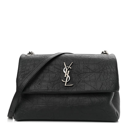 Saint Laurent Calfskin Crocodile Embossed Medium West Hollywood Monogram Fold-Over Grey 1 of 10