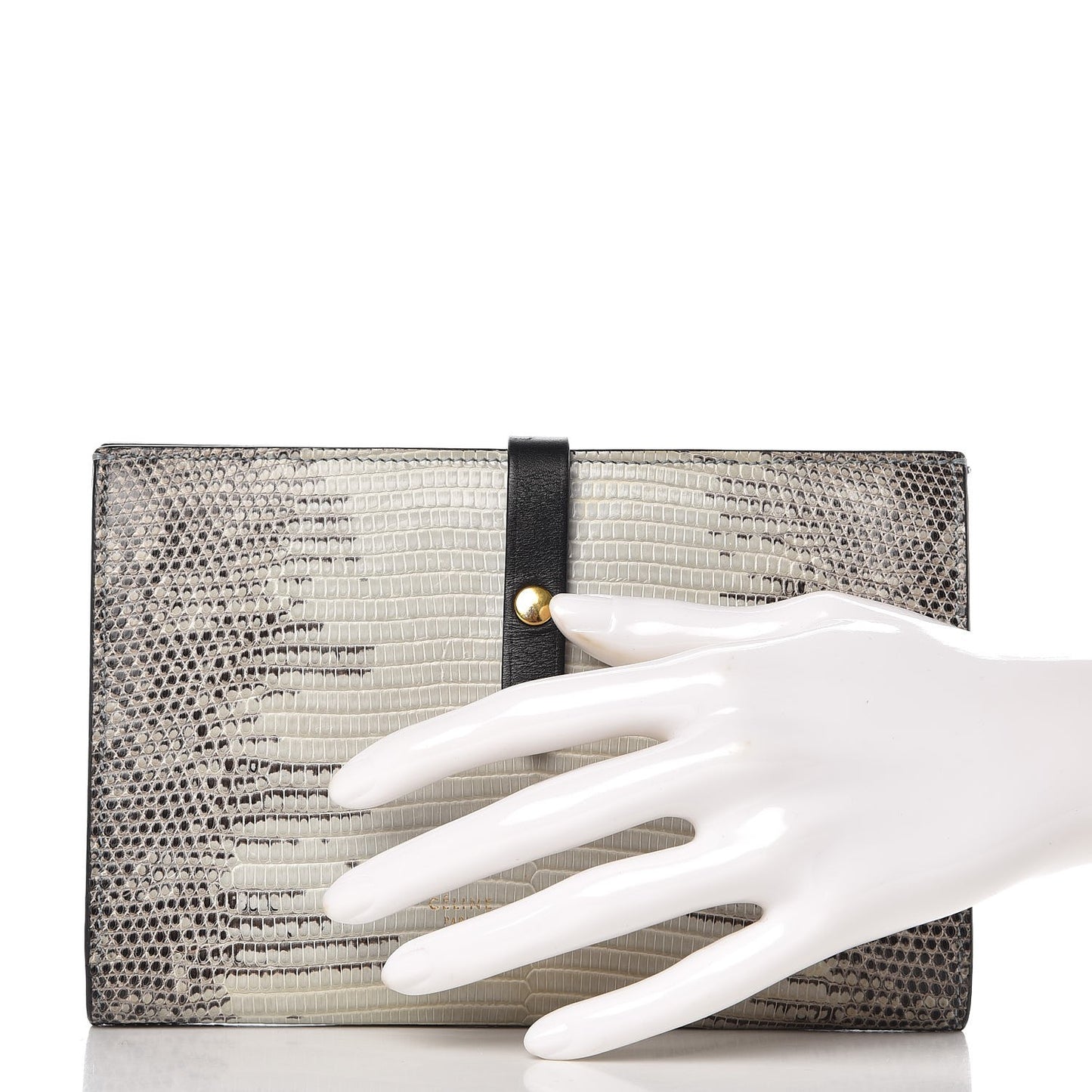 Lizard Calfskin Large Multifunction Strap Wallet Natural