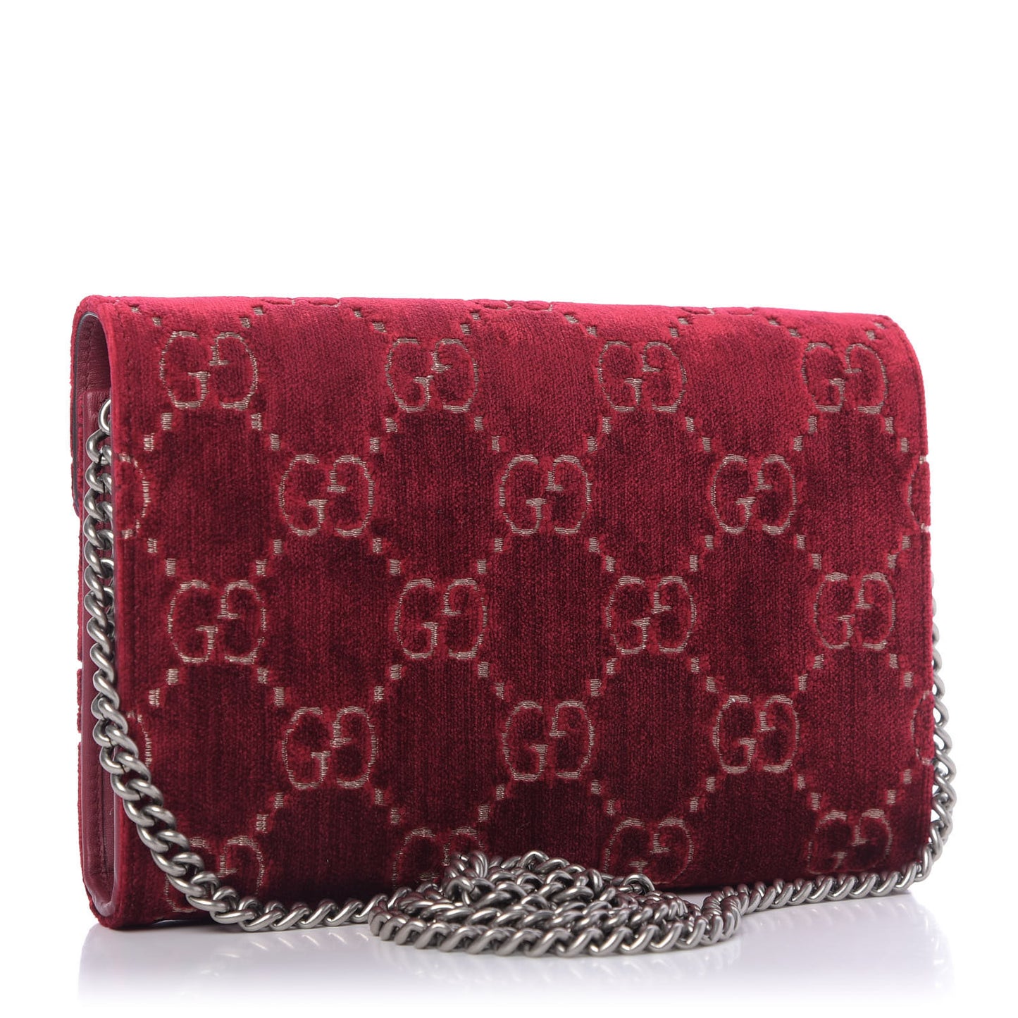 Velvet GG Monogram Mini Dionysus Chain Wallet Red Cipria