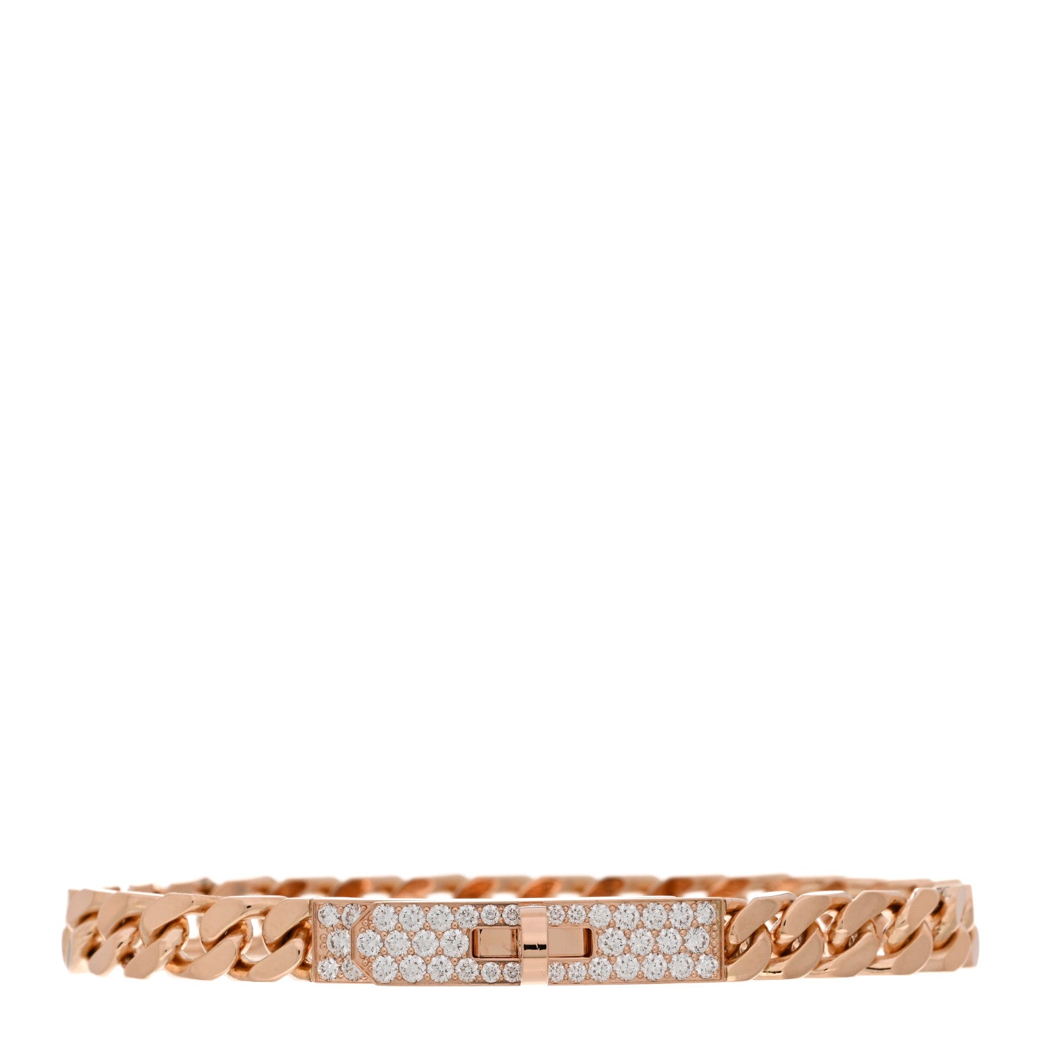 Hermes 18K Rose Gold Diamond PM Kelly Gourmette Bracelet ST 1 of 4