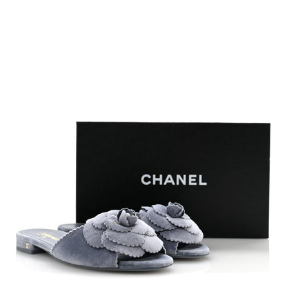 Chanel Velvet Pearl Camellia Slide Sandals 36.5 Gray 11 of 11