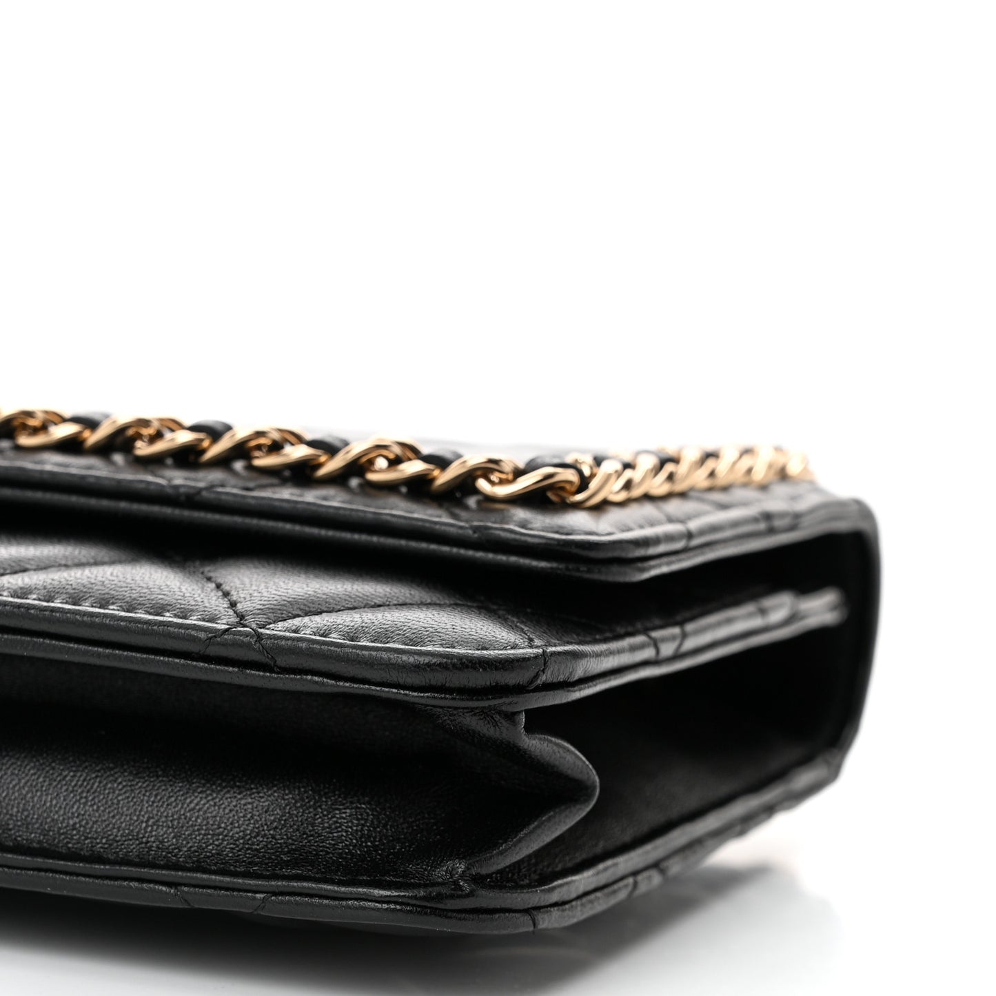 Lambskin Quilted Chain Around Wallet On Chain WOC Black