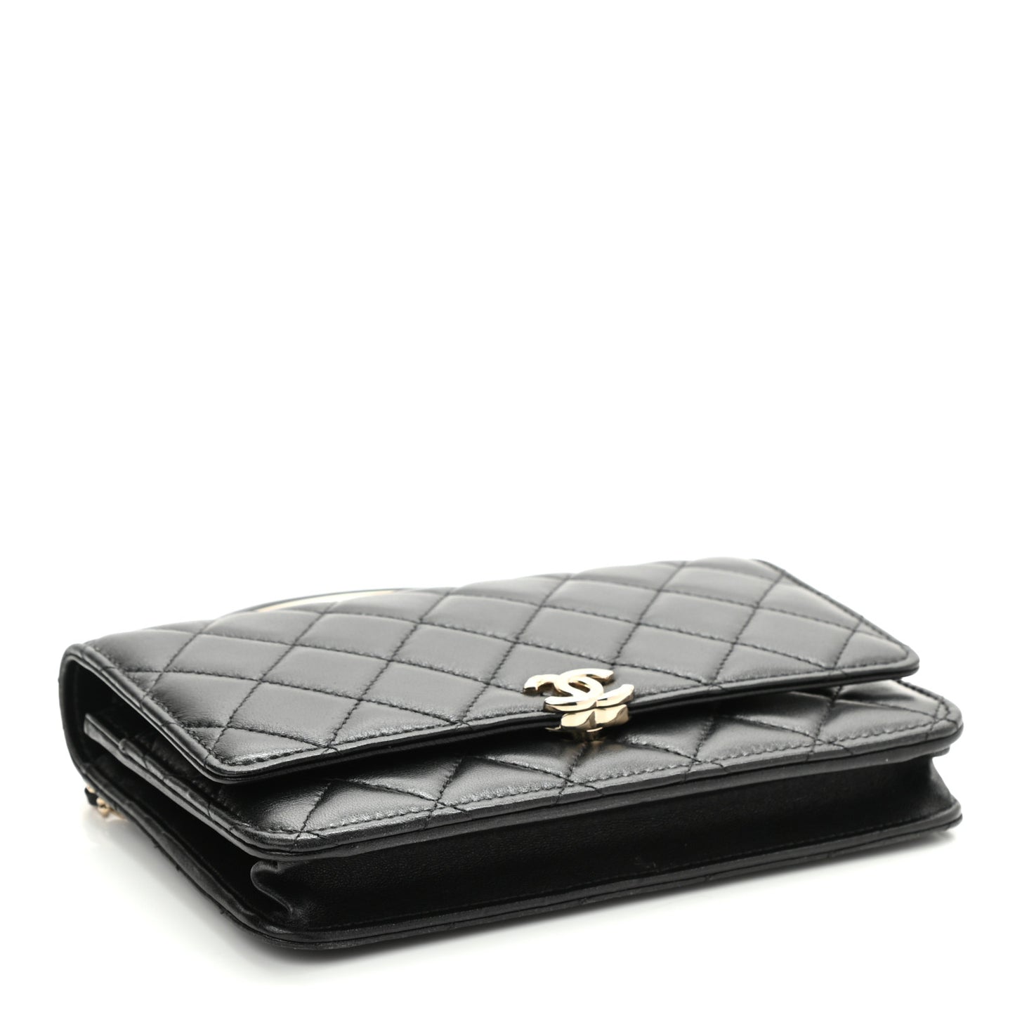 Lambskin Quilted Top Handle Wallet On Chain WOC Black