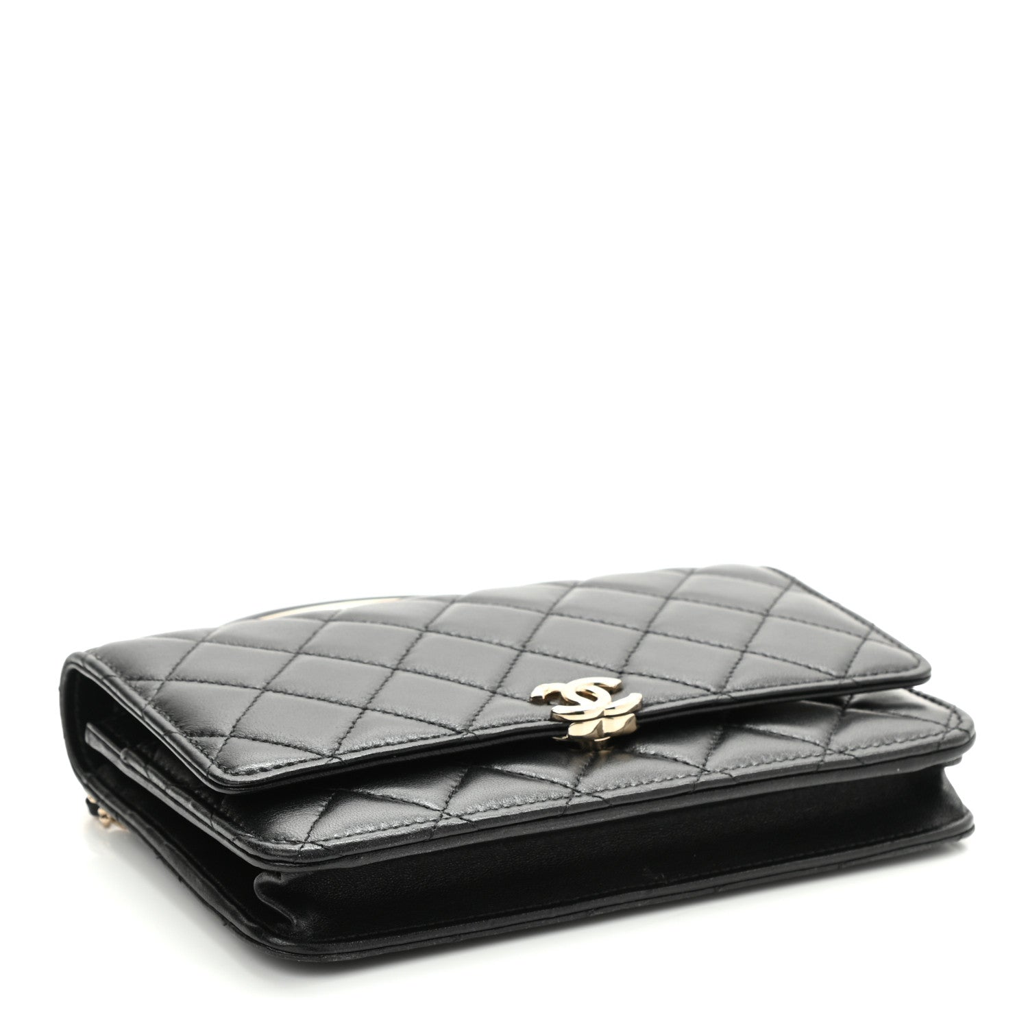 Chanel Lambskin Quilted Top Handle Wallet On Chain WOC Black 4 of 12