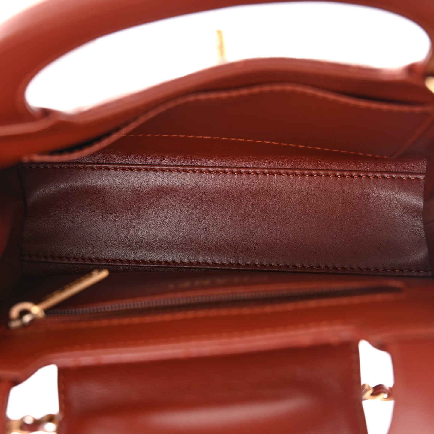 Shiny Aged Calfskin Quilted Nano Kelly Shopper Brown