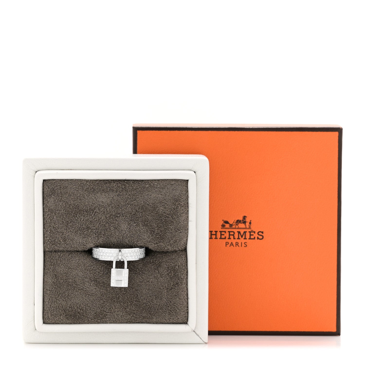 Hermes 18K White Gold Diamond MM Kelly Clochette Ring 51 5.75 5 of 5