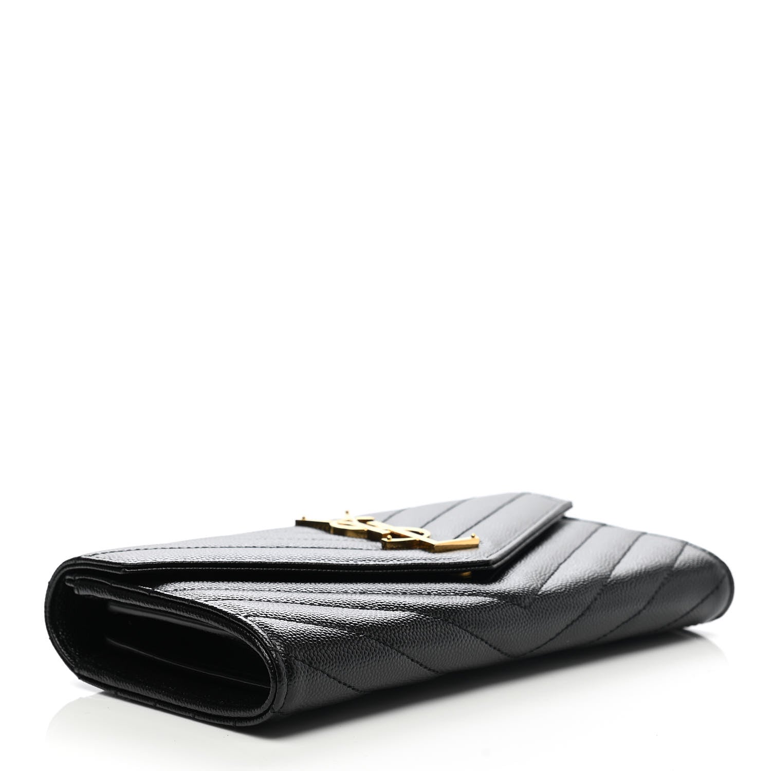Saint Laurent Grain De Poudre Matelasse Chevron Monogram Flap Wallet Black 4 of 8