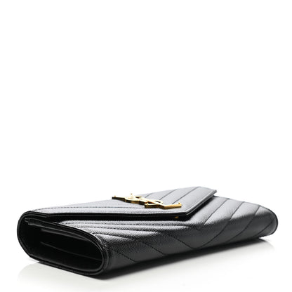 Saint Laurent Grain De Poudre Matelasse Chevron Monogram Flap Wallet Black 4 of 8
