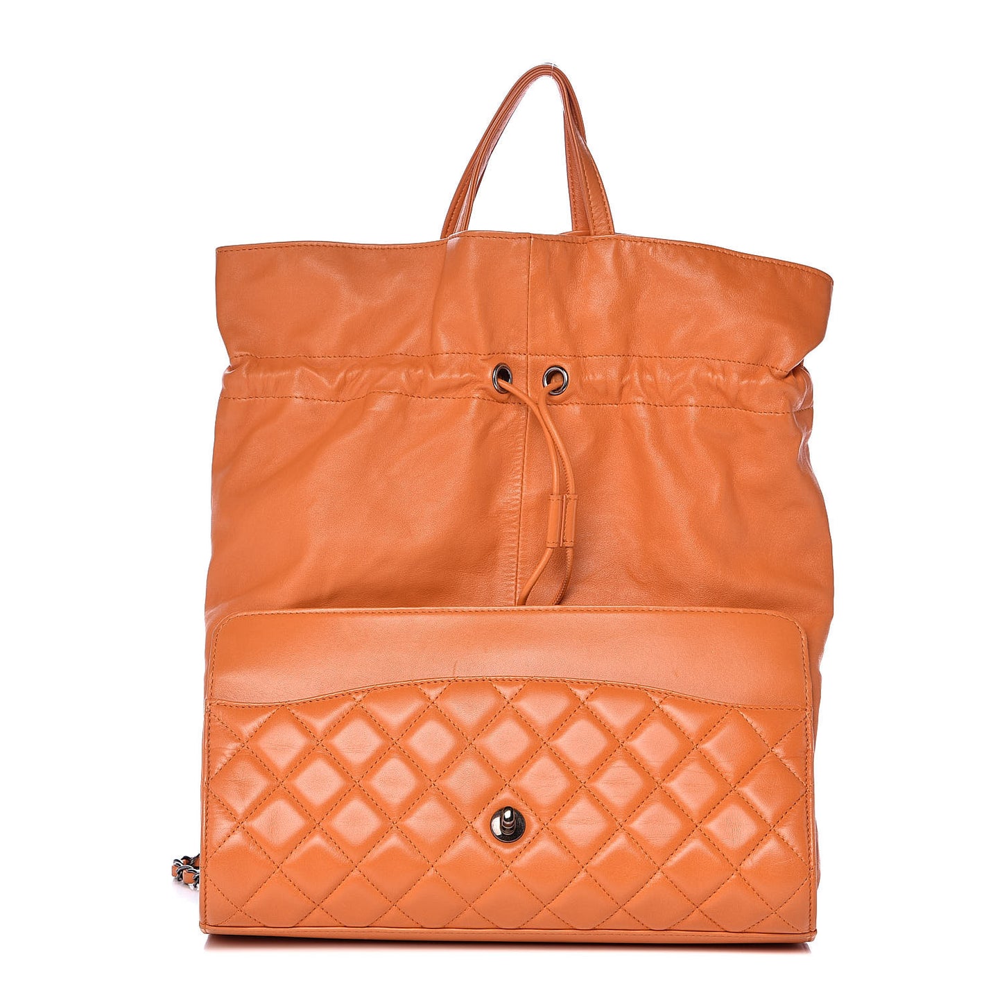 Lambskin Quilted Jumbo Grocery By Drawstring Shopping Bag Orange