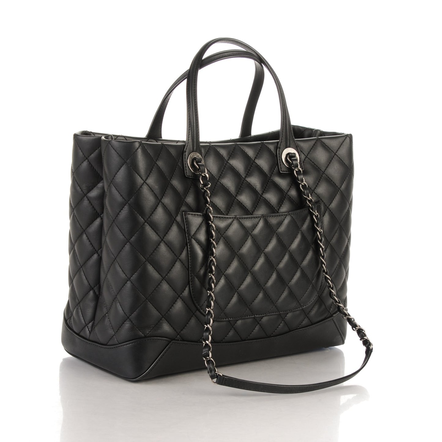 Calfskin Quilted Large Easy Shopping Tote Black