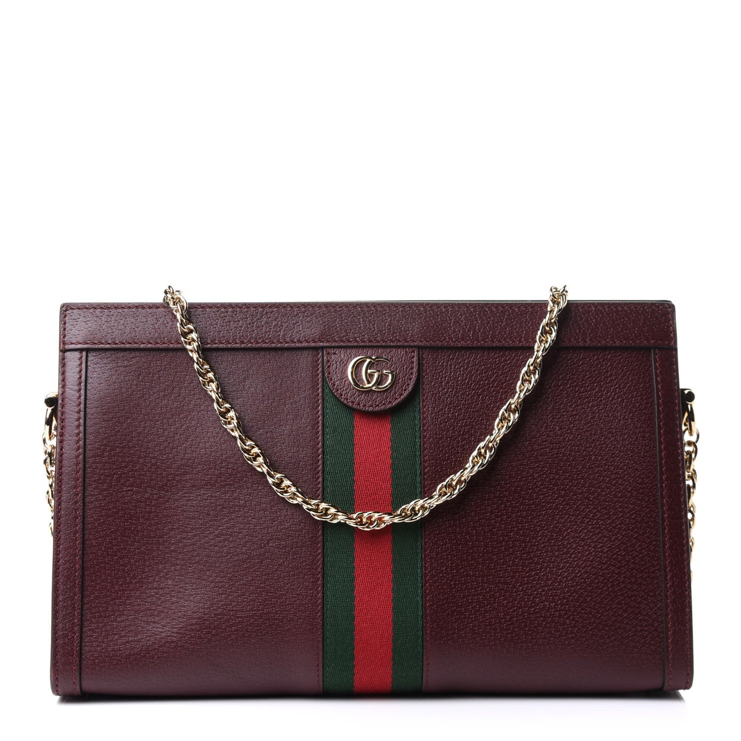 Textured Calfskin Web Medium Ophidia Chain Shoulder Bag Vintage Bordeaux