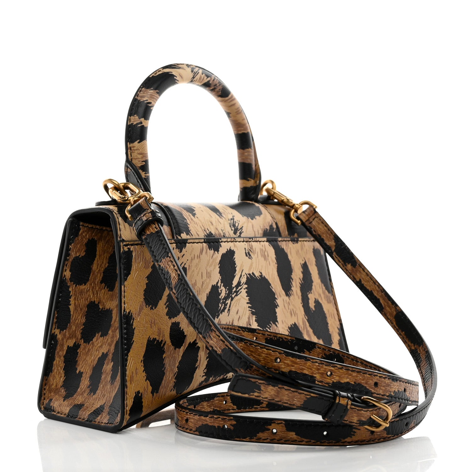 Balenciaga Smooth Calfskin Leopard Print Hourglass Top Handle Bag XS Beige 3 of 11