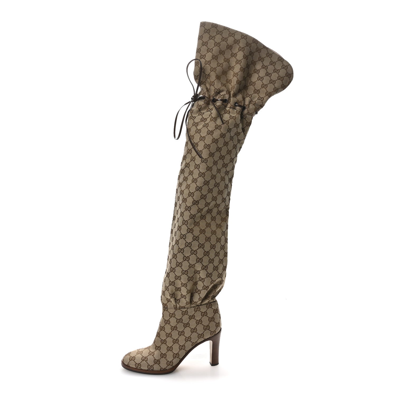 Gucci Monogram Over the Knee Boots 38 Beige Ebony 1 of 7