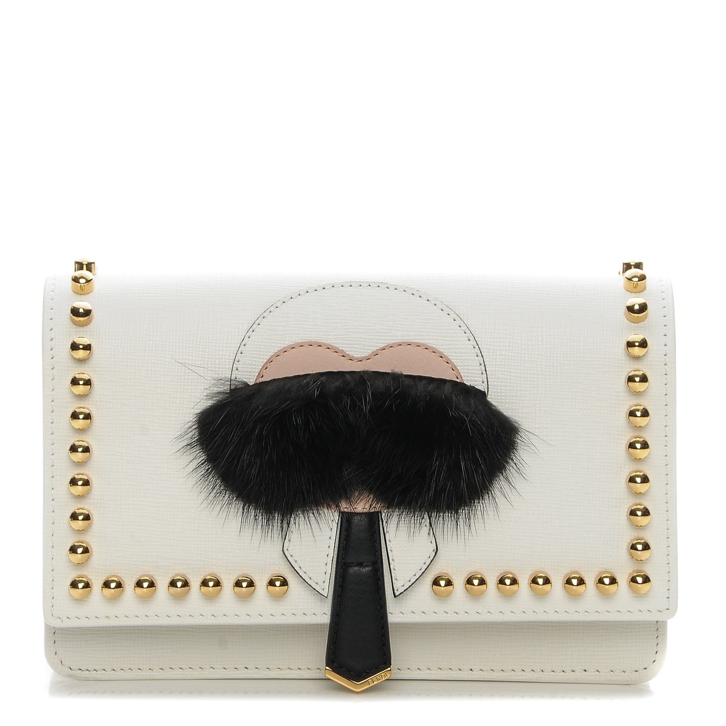 Vitello Elite Mink Fur Studded Karlito Tube Wallet on Chain White