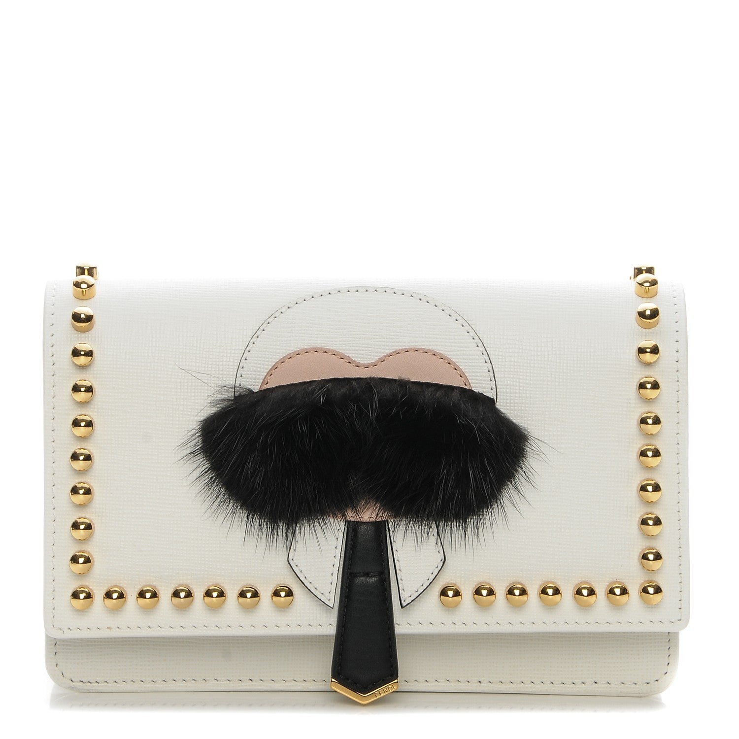 Fendi Vitello Elite Mink Fur Studded Karlito Tube Wallet on Chain White 7 of 7